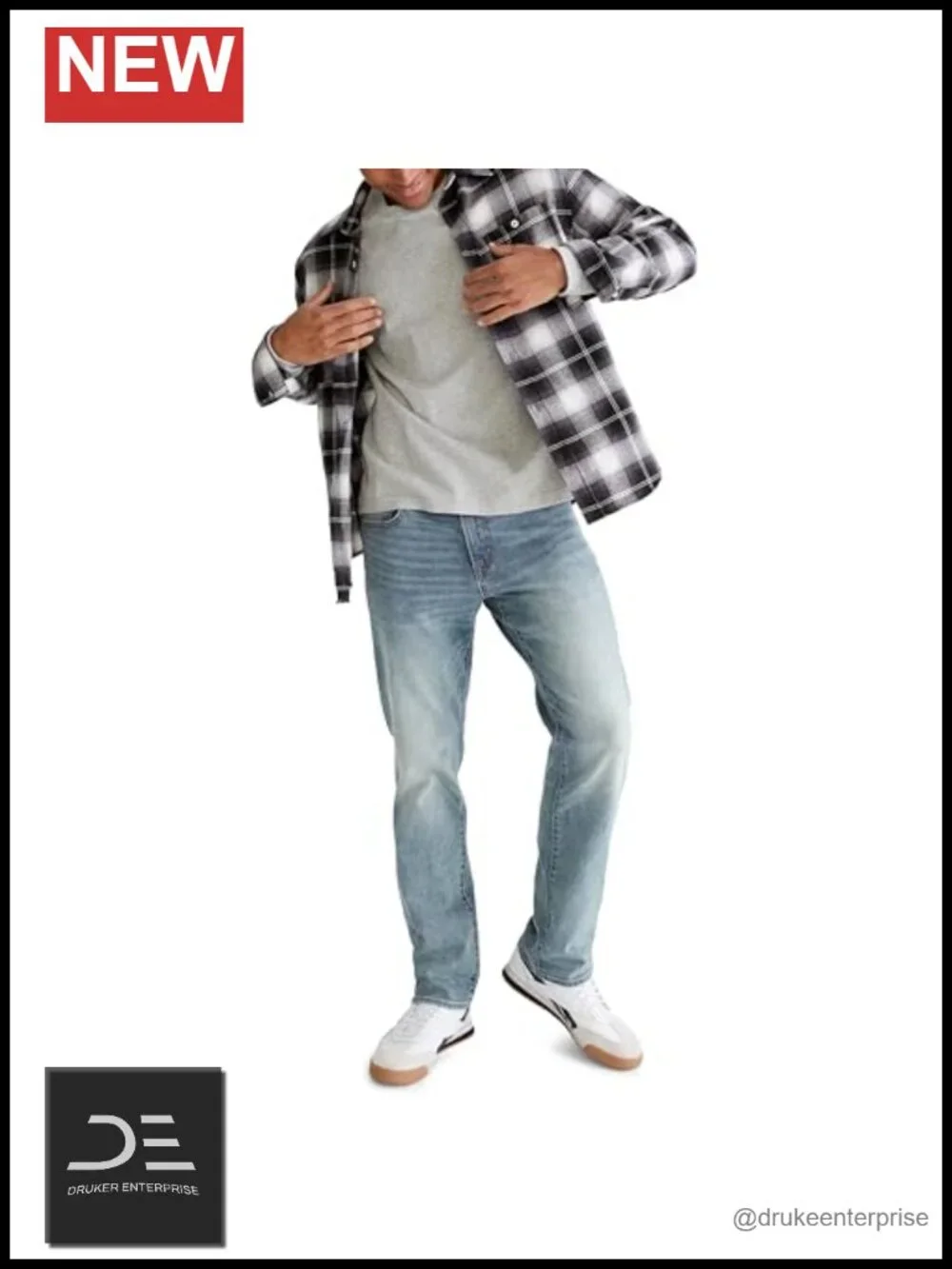 Men's Straight Fit Mid Rise Denim Jeans with Stretch